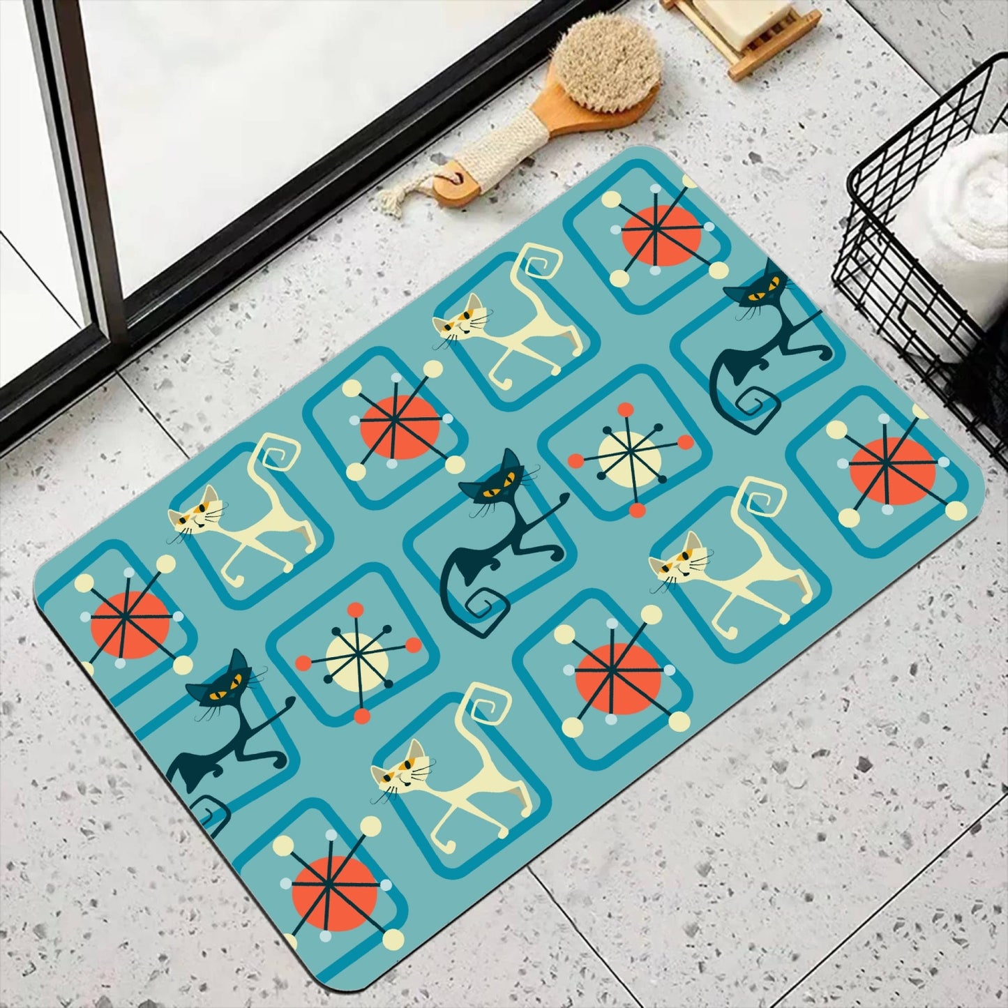 MCM Atomic Cat Bathroom Door Mat, Pet Mat, Door Mat