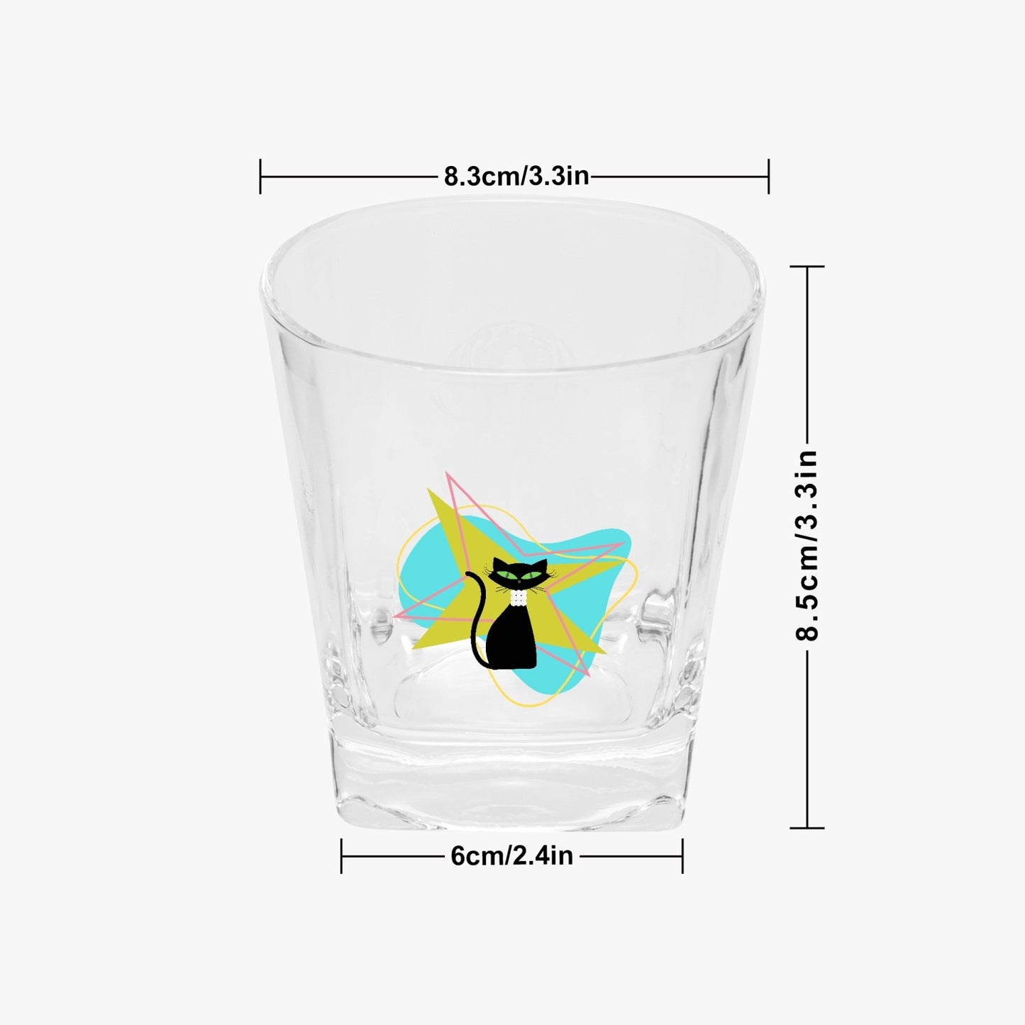 Atomic Cat Whisky Glass 1/2/4 pc set, Sexton Cat Rocks Glass, Double Old Fashioned Glass