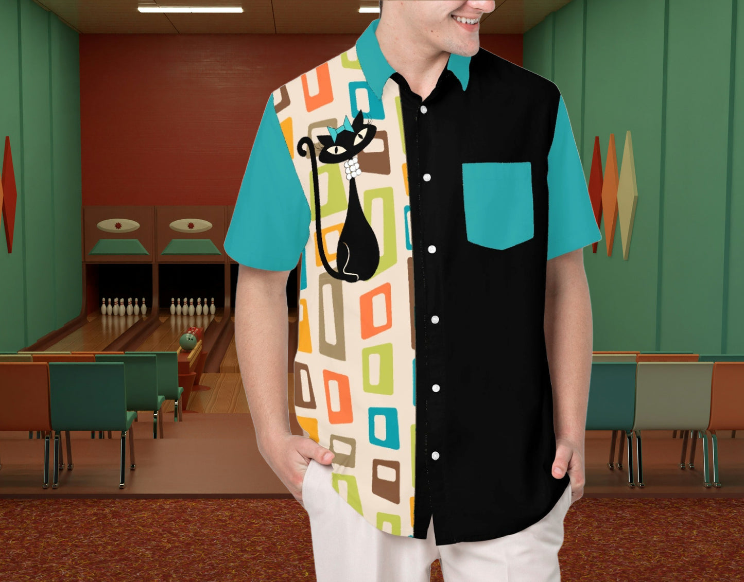 Atomic Cat Mens Bowling Shirt