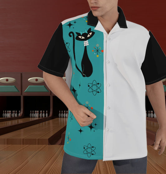 Atomic Cat in Pearls Bowling Shirt