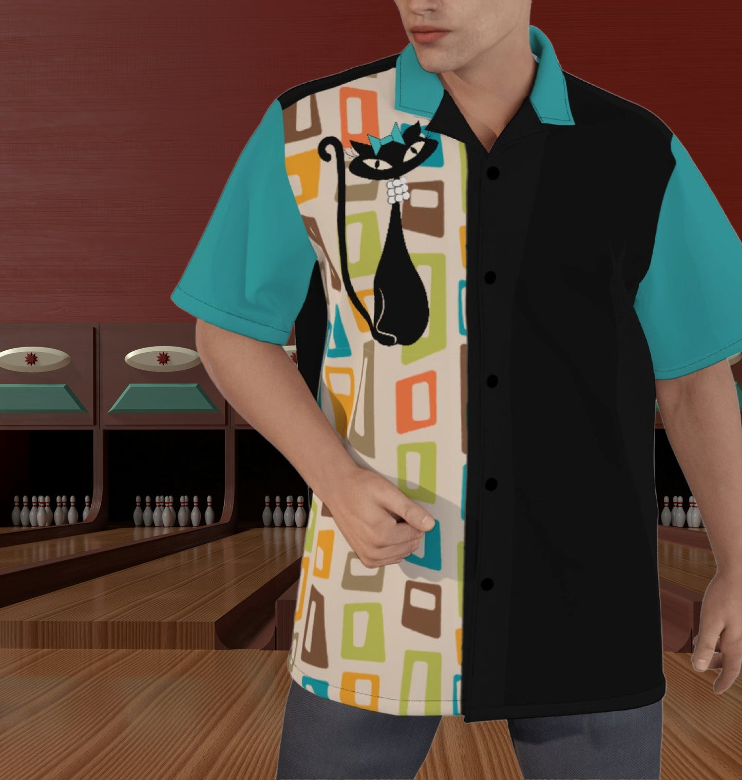 Atomic Cat In Pearls Bowling Shirt 5XL-8XL