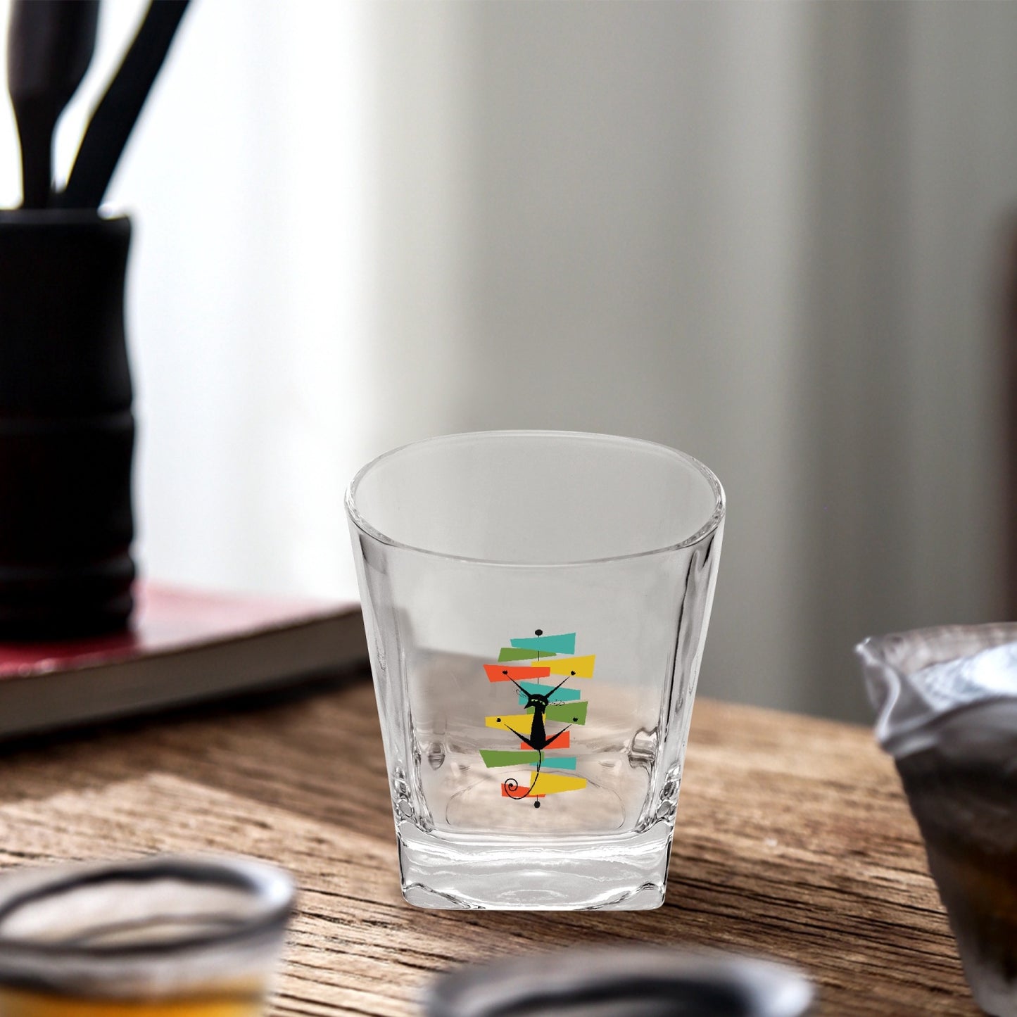 Atomic Cat Whisky Glass 10oz. 1/2/4 pc set Sexton Cat Rocks Glass, Double Old Fashioned Glass