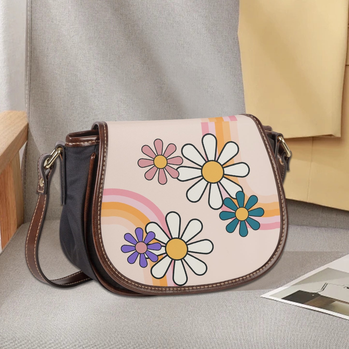 Retro Hippie Daisy Flap Saddle Bag