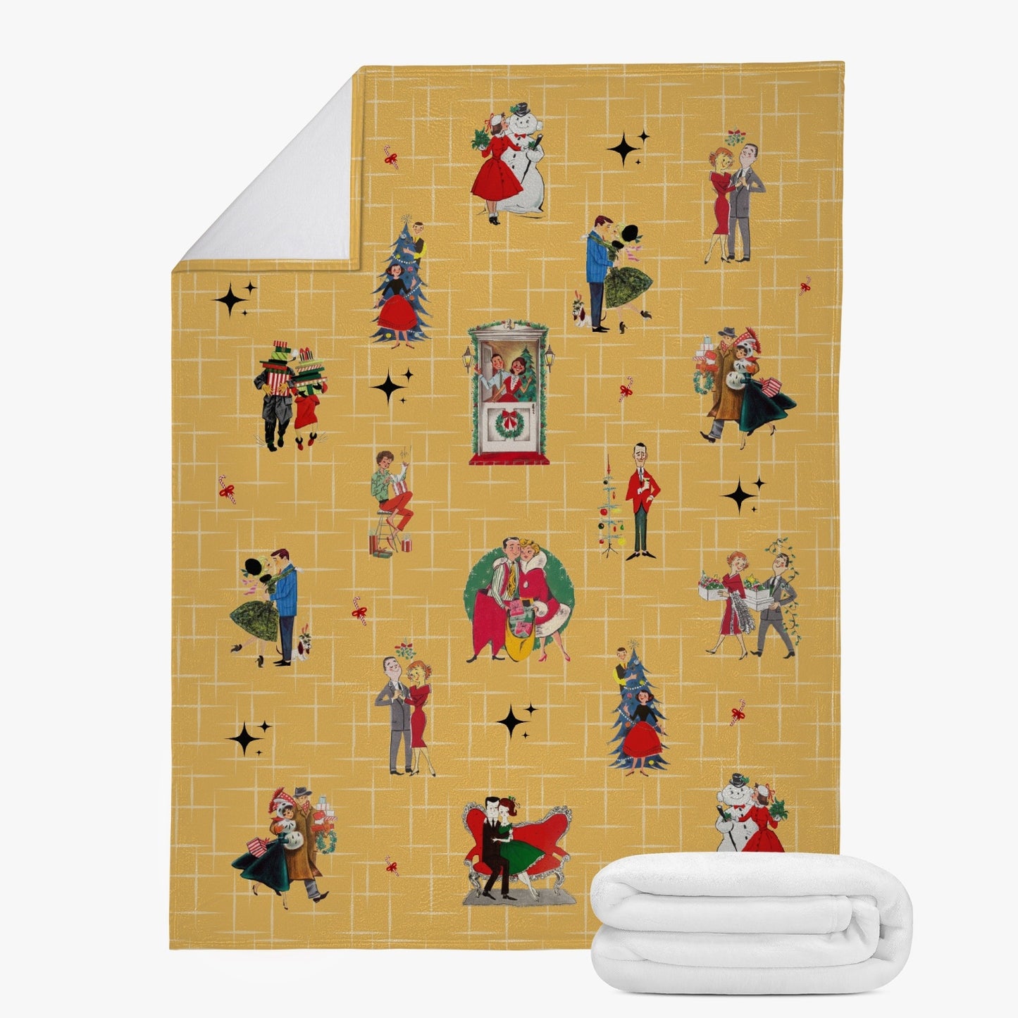 MCM Christmas Couple Dual-sided Stitched Blanket- Holiday Throw