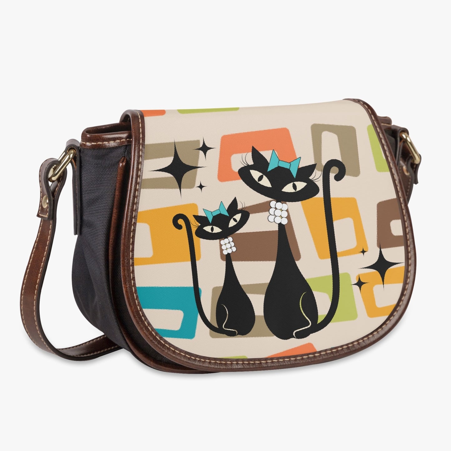 Atomic Cat in Pearls Crossbody Saddle Bag