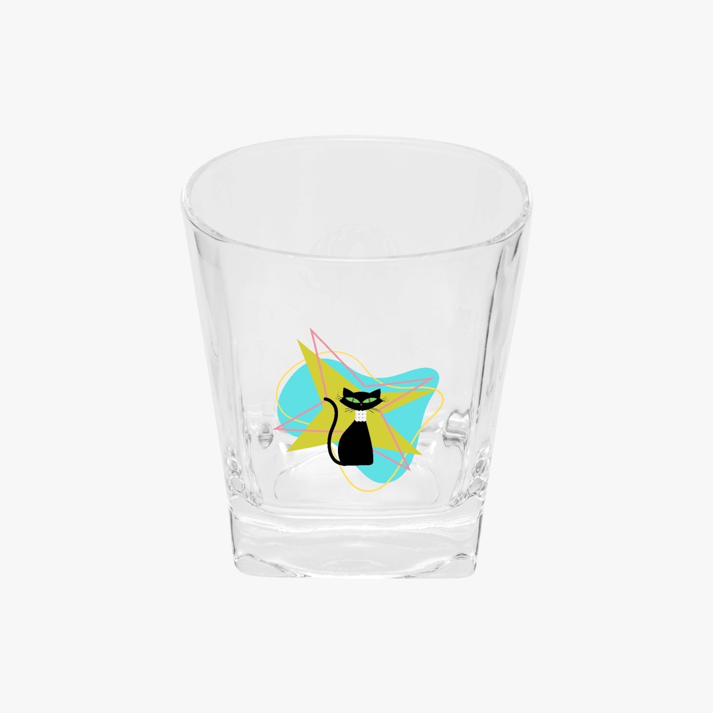 Atomic Cat Whisky Glass 1/2/4 pc set, Sexton Cat Rocks Glass, Double Old Fashioned Glass