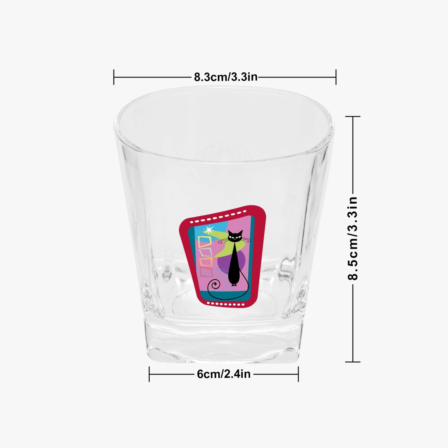 Atomic Cat Whisky Glass 1/2/4 pc set,  Sexton Cat Rocks Glass, Double Old Fashioned Glass