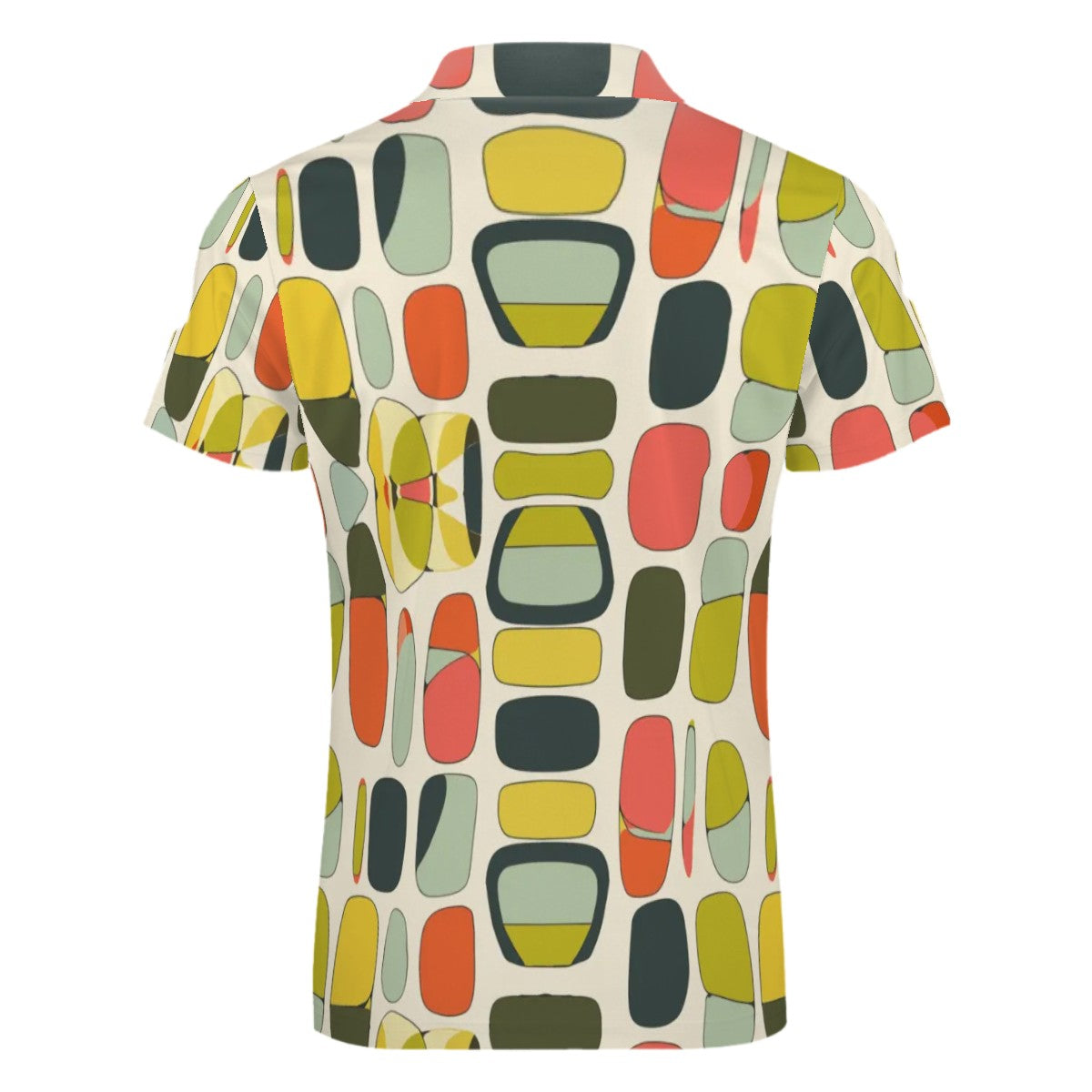 MCM Retro Polo Shirt- Mid Century Geo Design, Slim Fit Zipper Polo for men