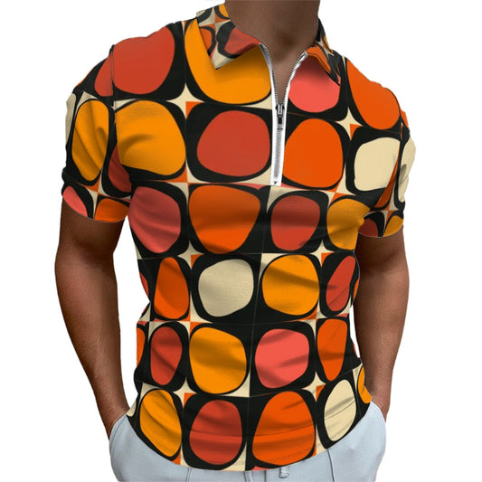 MCM Retro Polo Shirt- Atomic  Design Groovy Slim Fit Zipper Polo for men