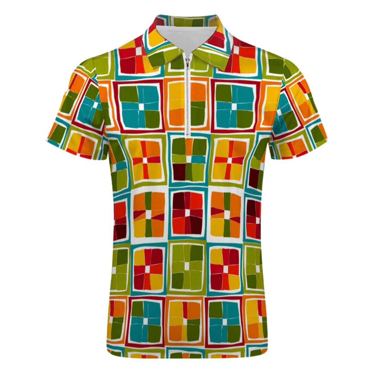 MCM Retro Polo Shirt- Atomic  Design Groovy Slim Fit Zipper Polo for men