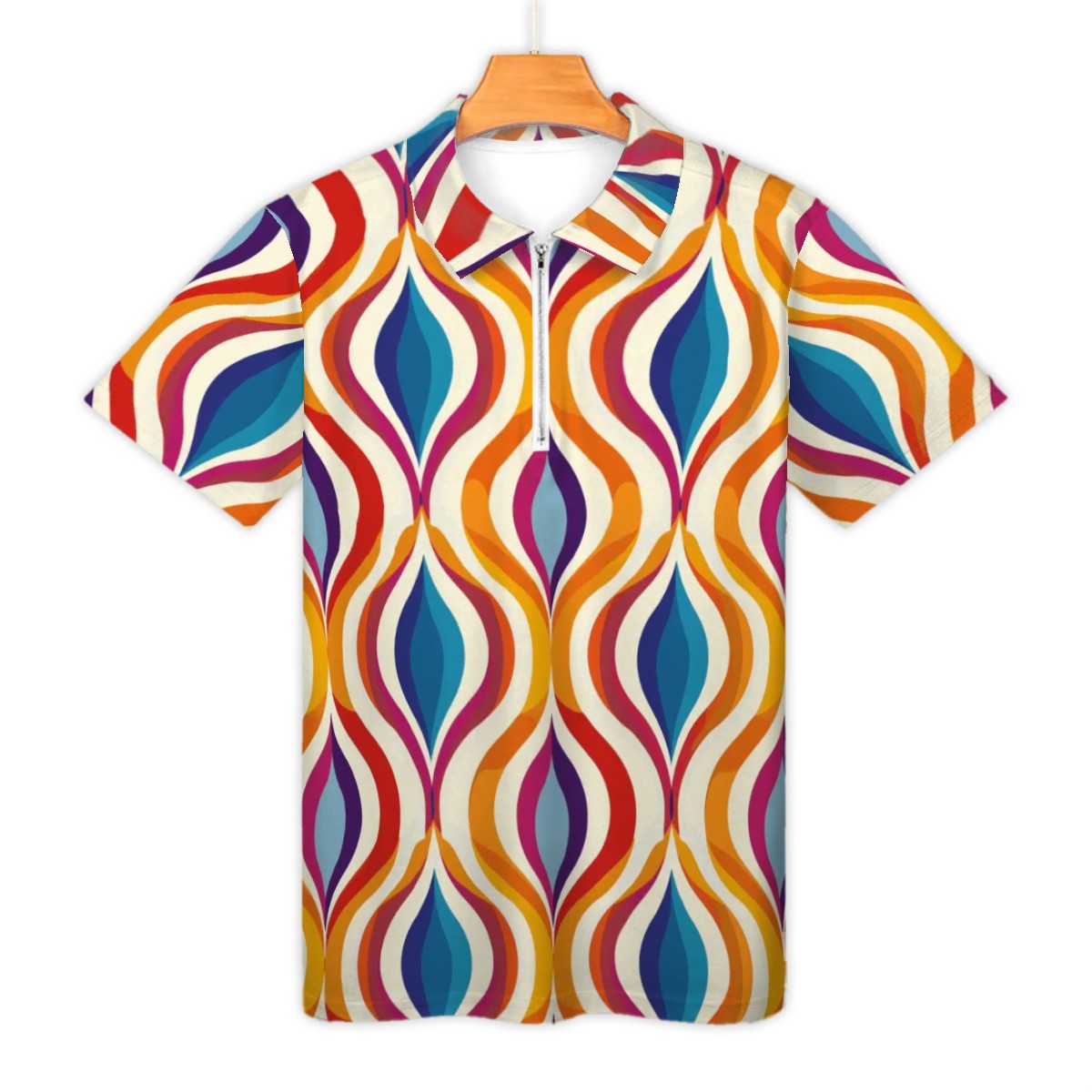 MCM Retro Polo Shirt- Mid Century Geo Design  Slim Fit Zipper Polo for men