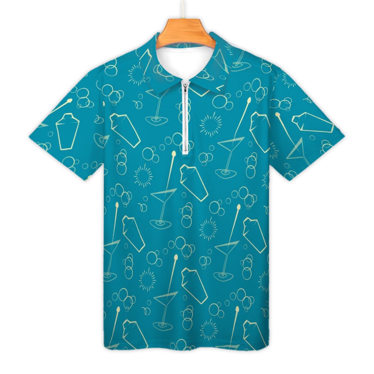 MCM Retro Polo Shirt- Mid Century Martini Design, Slim Fit Zipper Polo for men