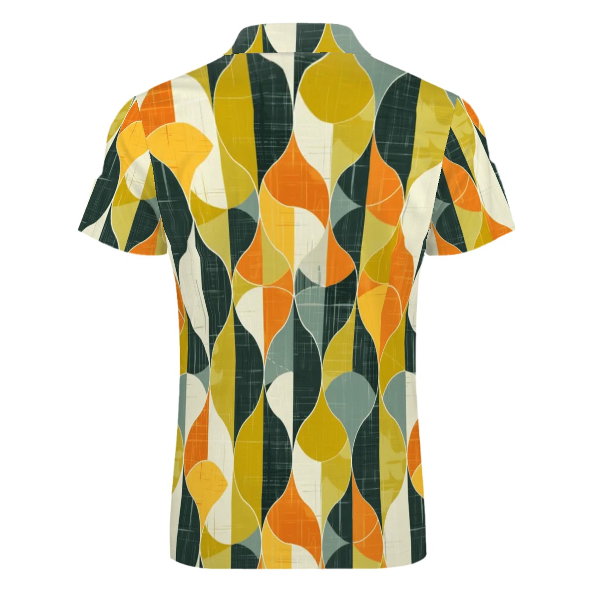 MCM Retro Polo Shirt- Mid Century Geo Design  Slim Fit Zipper Polo for men