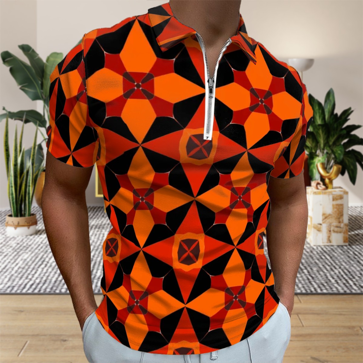 MCM Retro Polo Shirt- Atomic  Design Groovy Slim Fit Zipper Polo for men