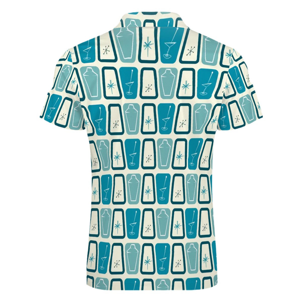 MCM Retro Polo Shirt- Atomic  Martini Cocktail Design  Slim Fit Zipper Polo for men