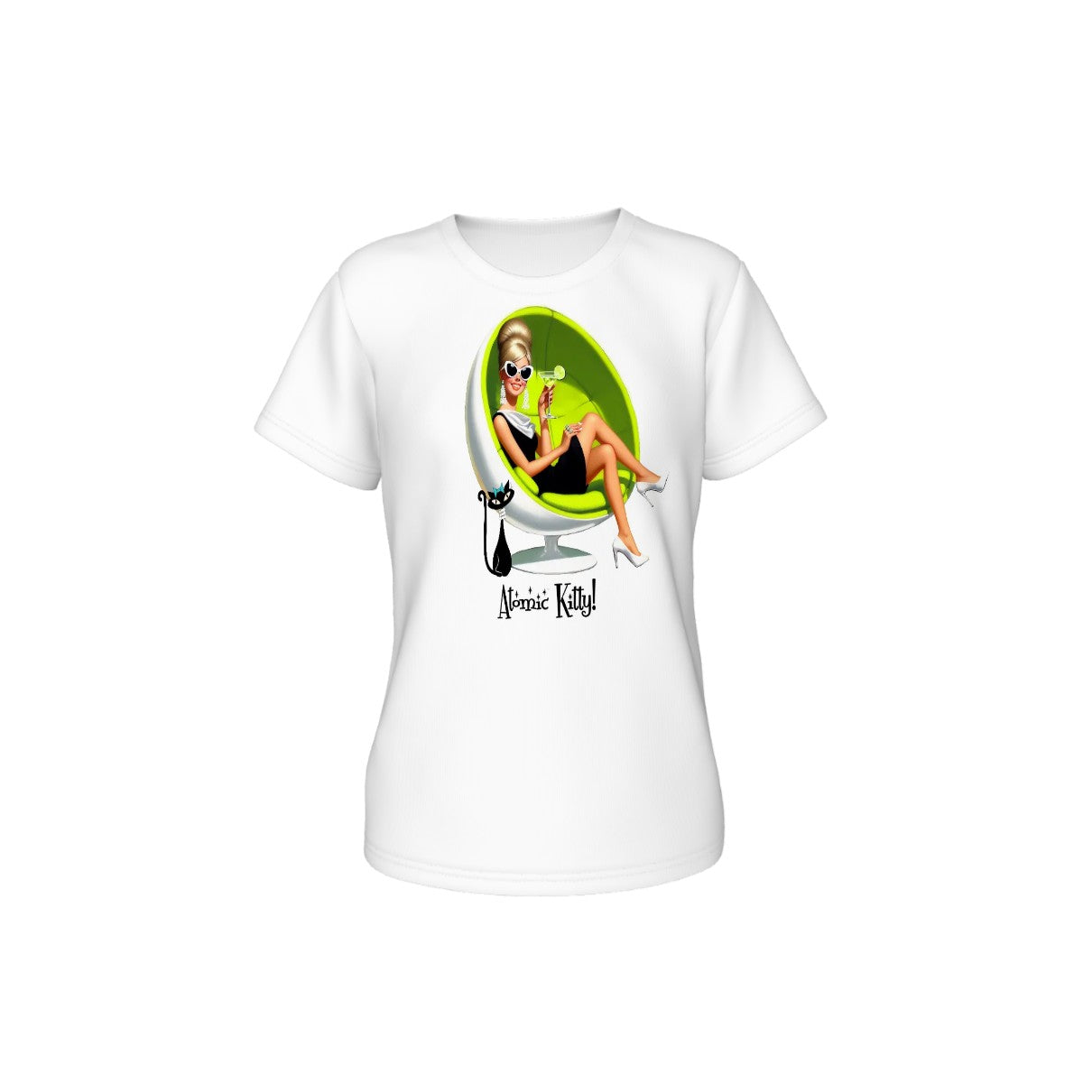 Retro Cocktail Bitches Atomic Cat in Pearls T-shirt