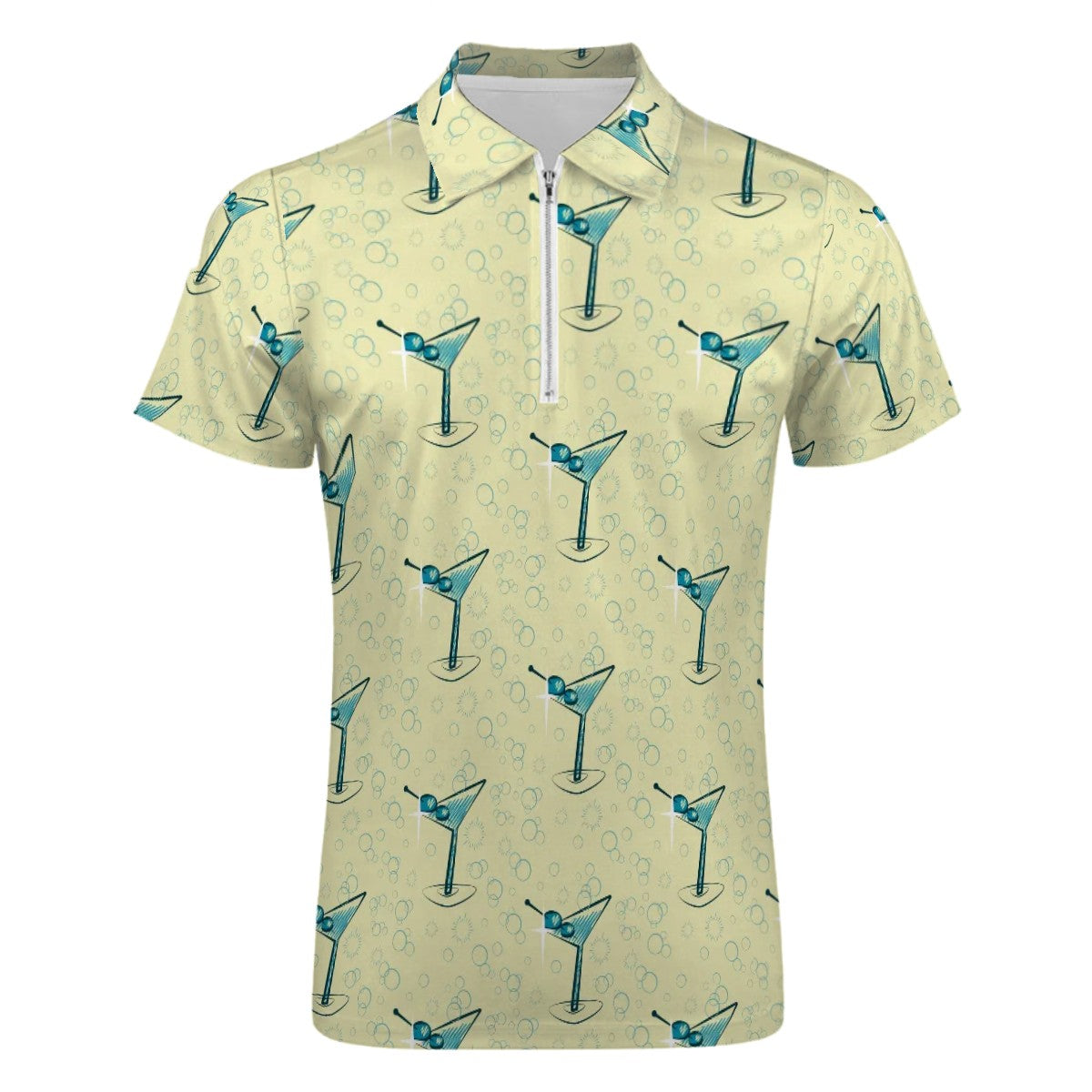 MCM Retro Polo Shirt- Mid Century Martini Design, Slim Fit Zipper Polo for men