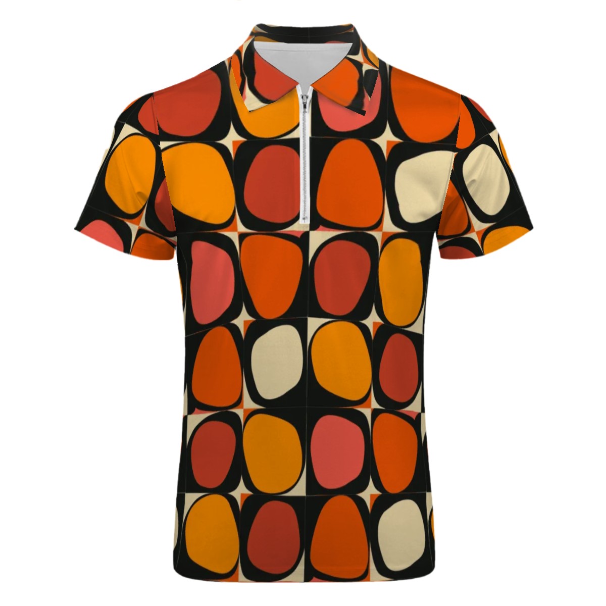 MCM Retro Polo Shirt- Atomic  Design Groovy Slim Fit Zipper Polo for men