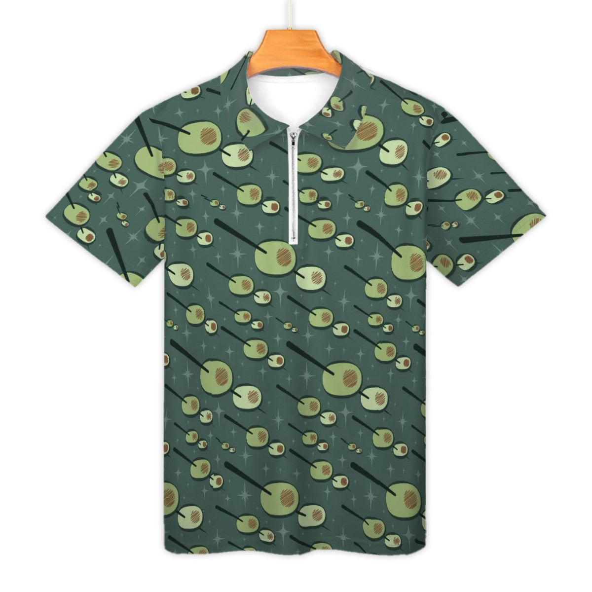 MCM Retro Polo Shirt- Atomic  Martini Cocktail Design  Slim Fit Zipper Polo for men
