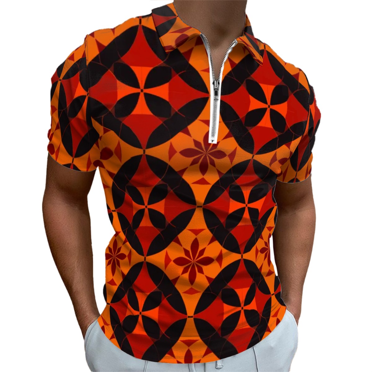 MCM Retro Polo Shirt- Atomic  Design Groovy Slim Fit Zipper Polo for men