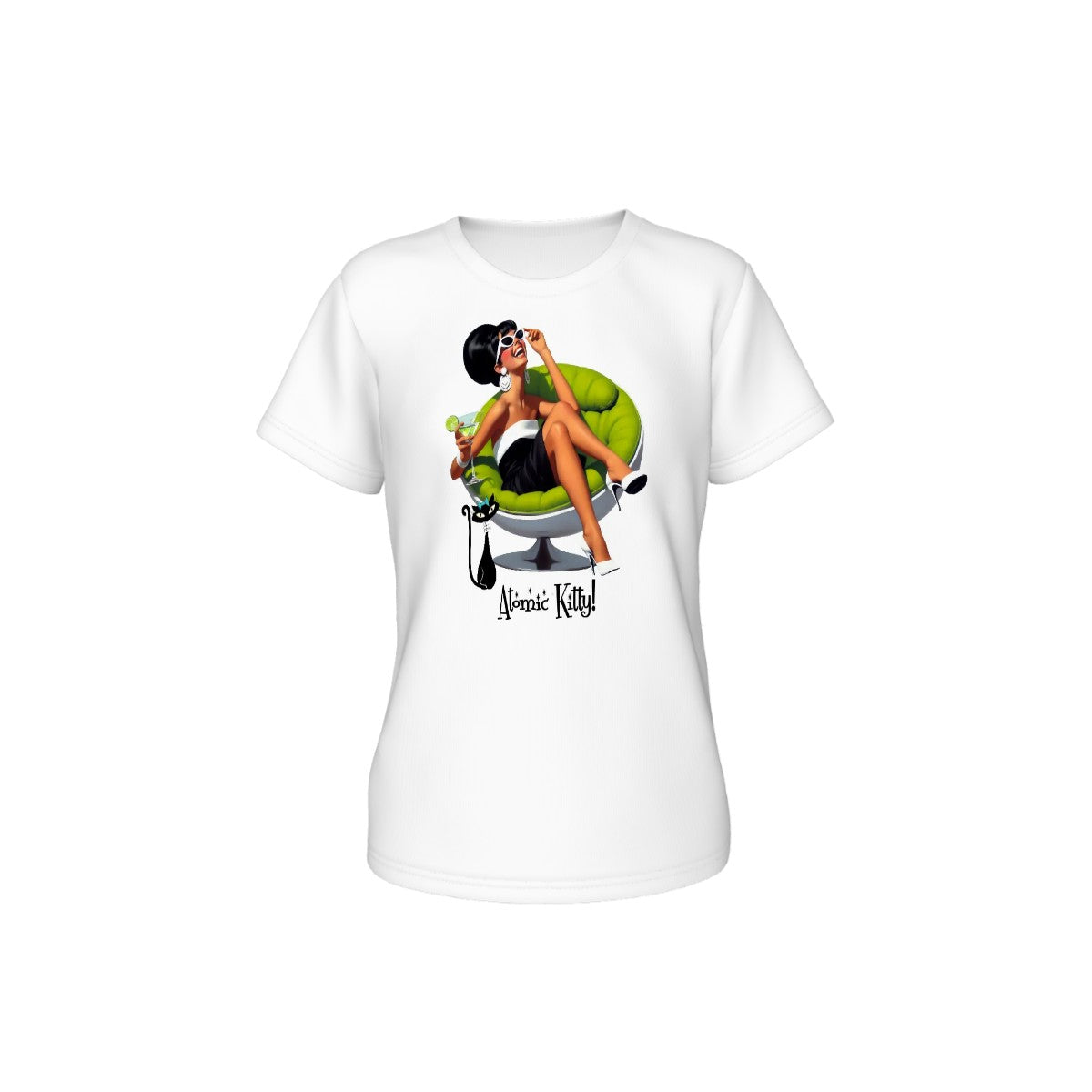 Retro Cocktail Bitches Atomic Cat in Pearls T-shirt