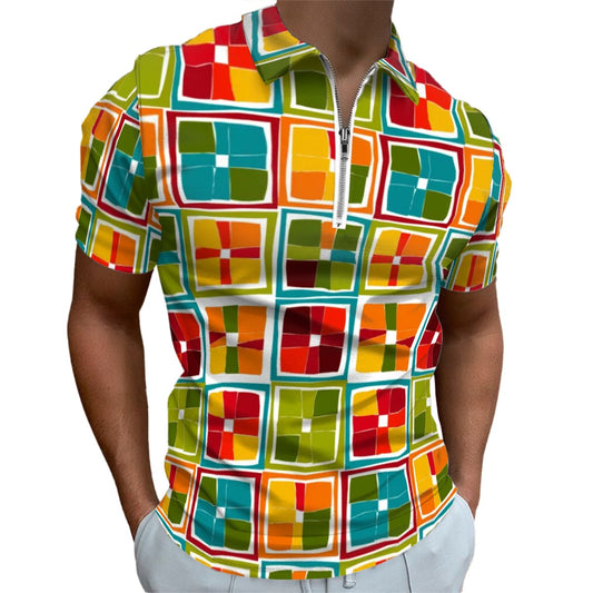 MCM Retro Polo Shirt- Atomic  Design Groovy Slim Fit Zipper Polo for men