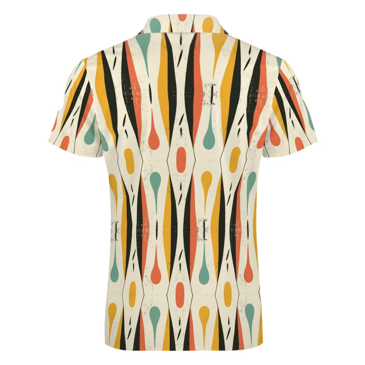 MCM Retro Polo Shirt- Mid Century Geo Design  Slim Fit Zipper Polo for men