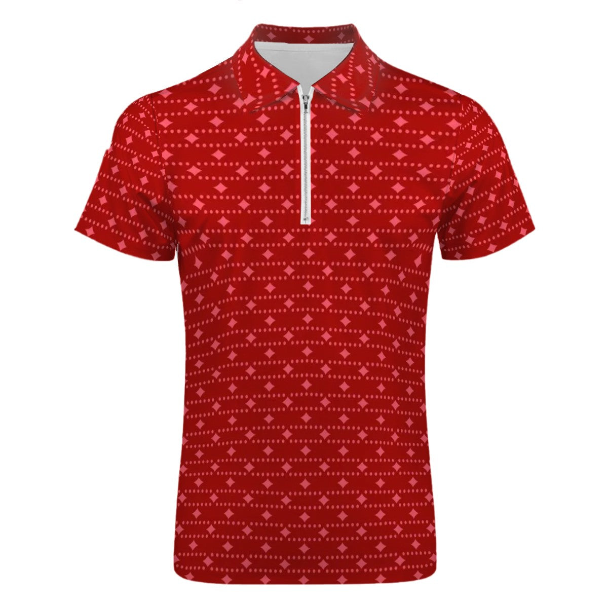 MCM Retro Polo Shirt- Mid Century Geo Design, Slim Fit Zipper Polo for men