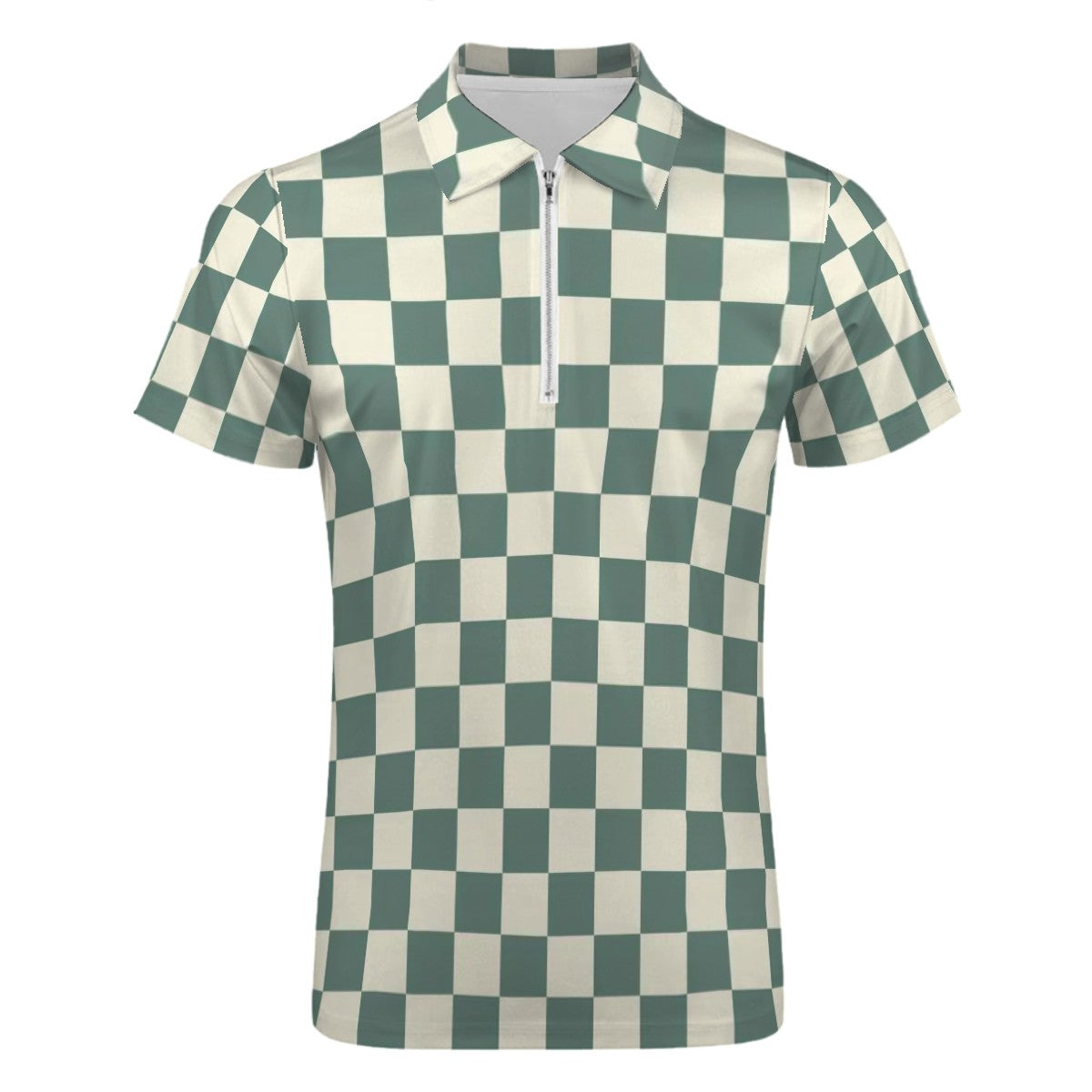MCM Retro Polo Shirt- Mid Century Checker Design  Slim Fit Zipper Polo for men