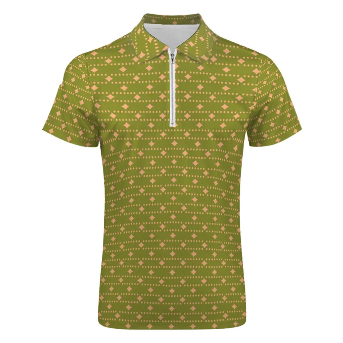 MCM Retro Polo Shirt- Mid Century Geo Design, Slim Fit Zipper Polo for men