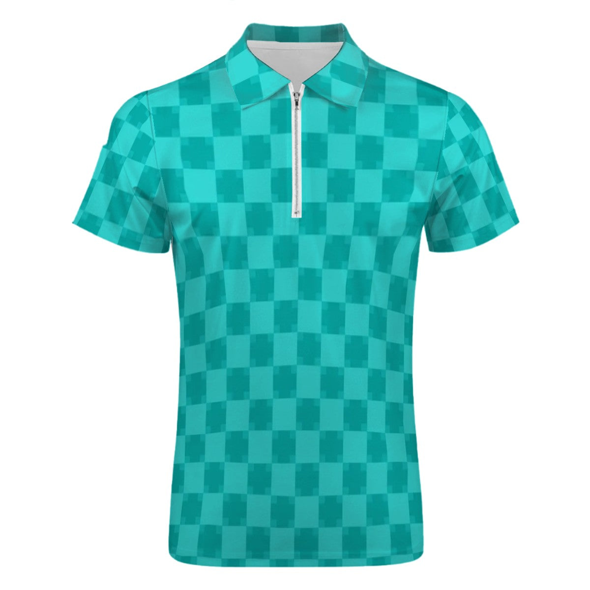MCM Retro Polo Shirt- Mid Century Checker Design  Slim Fit Zipper Polo for men