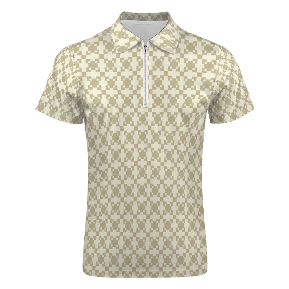MCM Retro Polo Shirt- Mid Century Geo Design  Slim Fit Zipper Polo for men