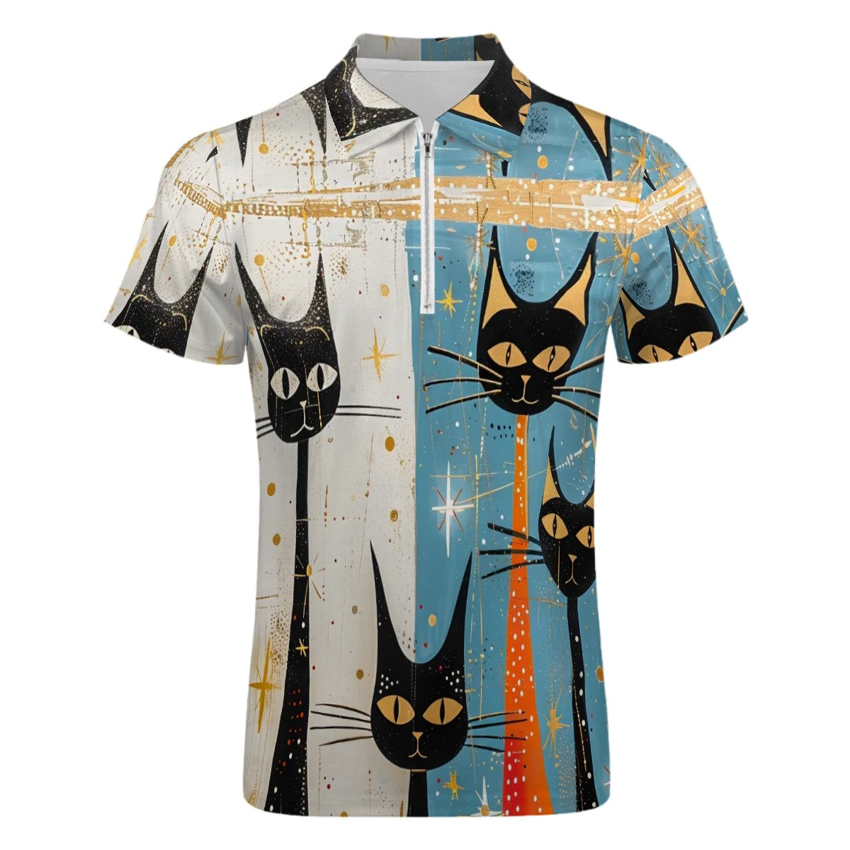 MCM Retro Polo Shirt- Mid Century MID MOD Design, Slim Fit Zipper Polo for men