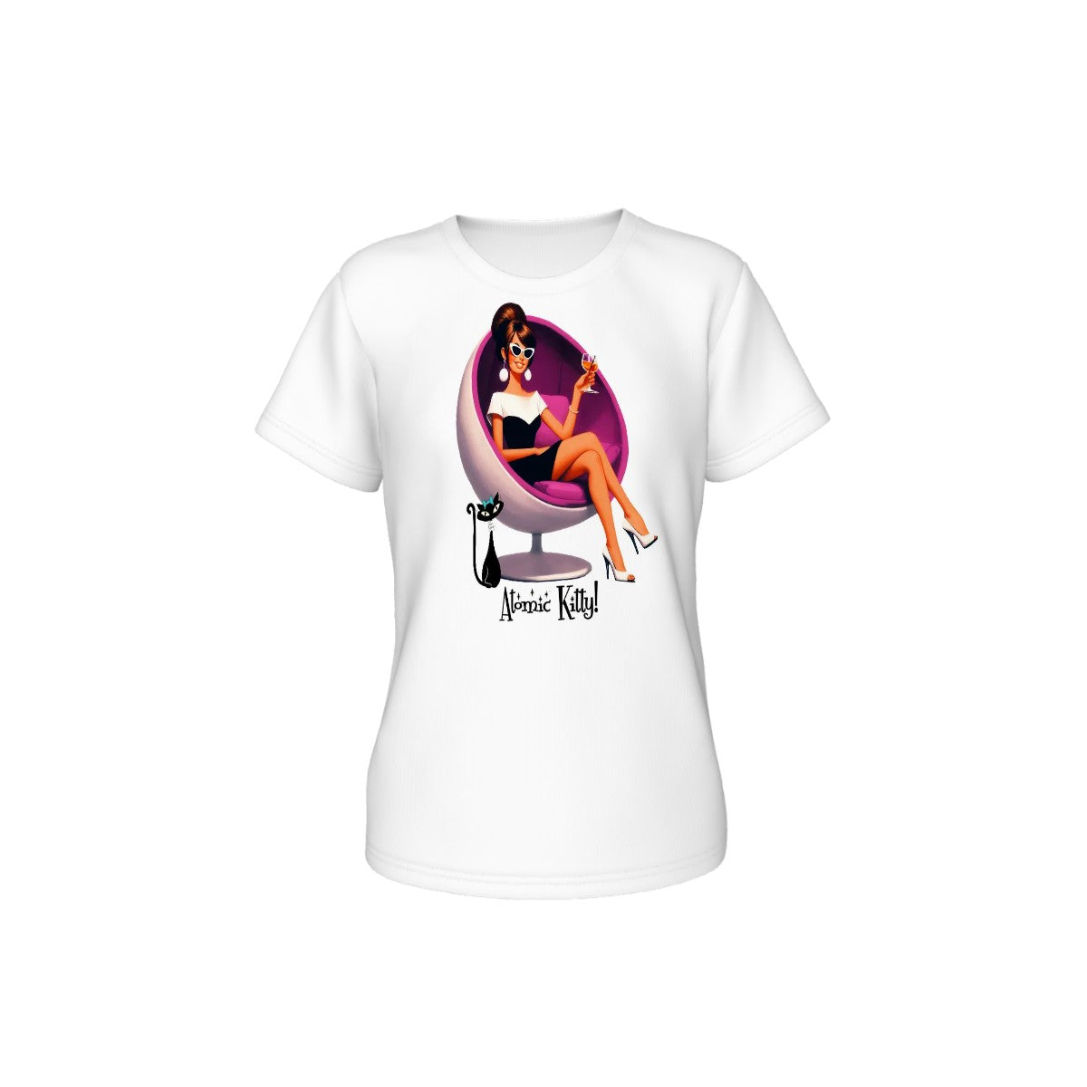 Retro Cocktail Bitches Atomic Cat in Pearls T-shirt (