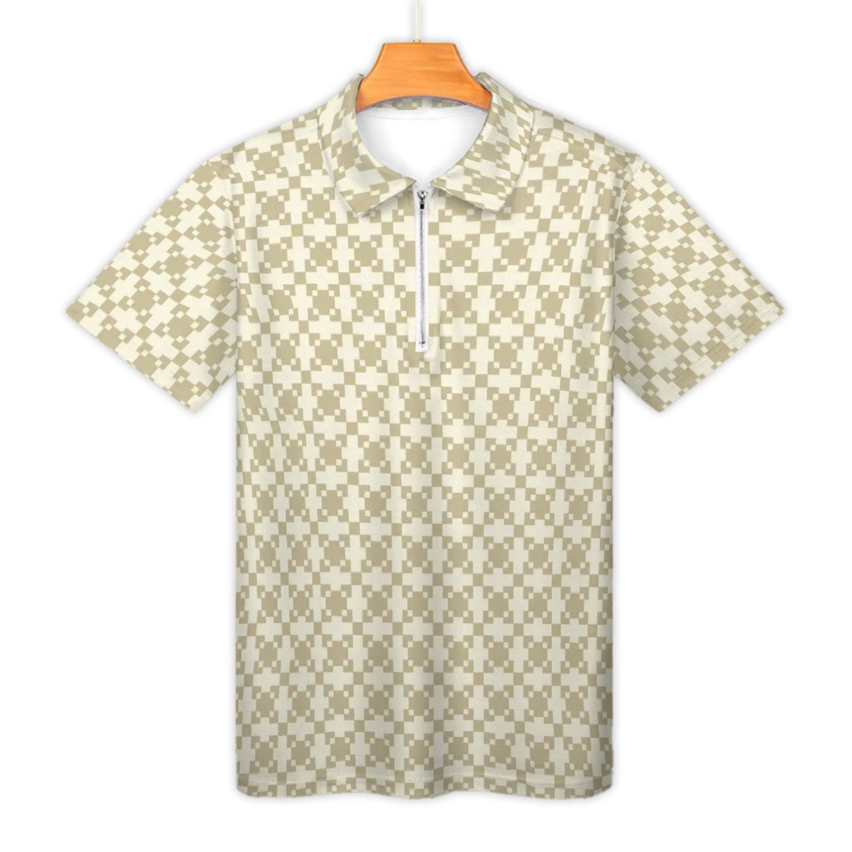 MCM Retro Polo Shirt- Mid Century Geo Design  Slim Fit Zipper Polo for men