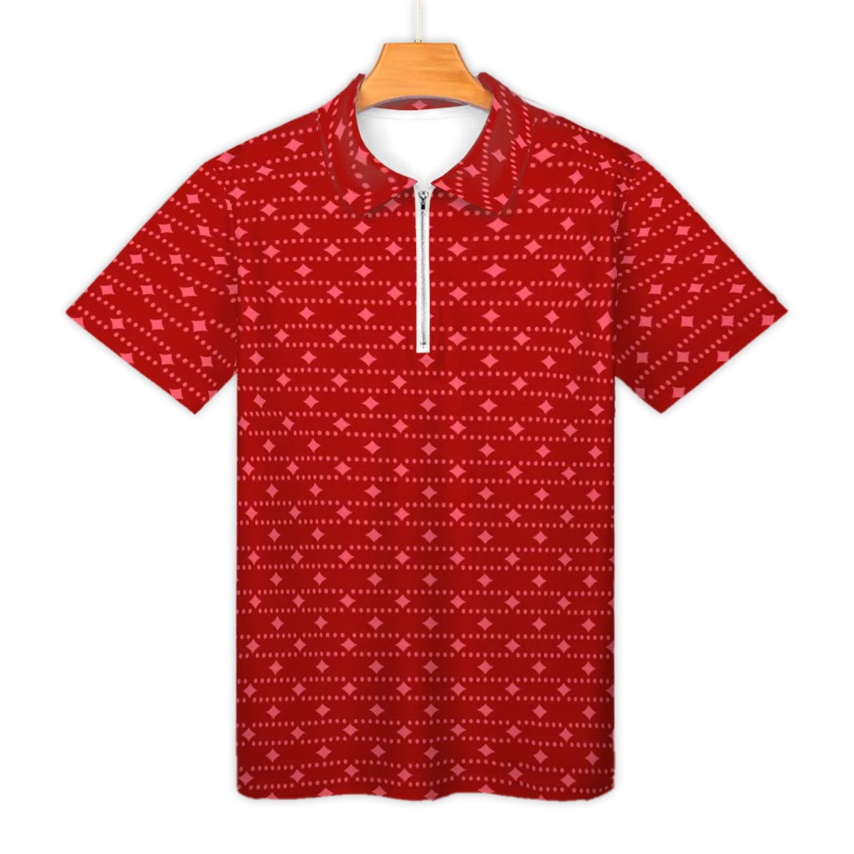 MCM Retro Polo Shirt- Mid Century Geo Design, Slim Fit Zipper Polo for men