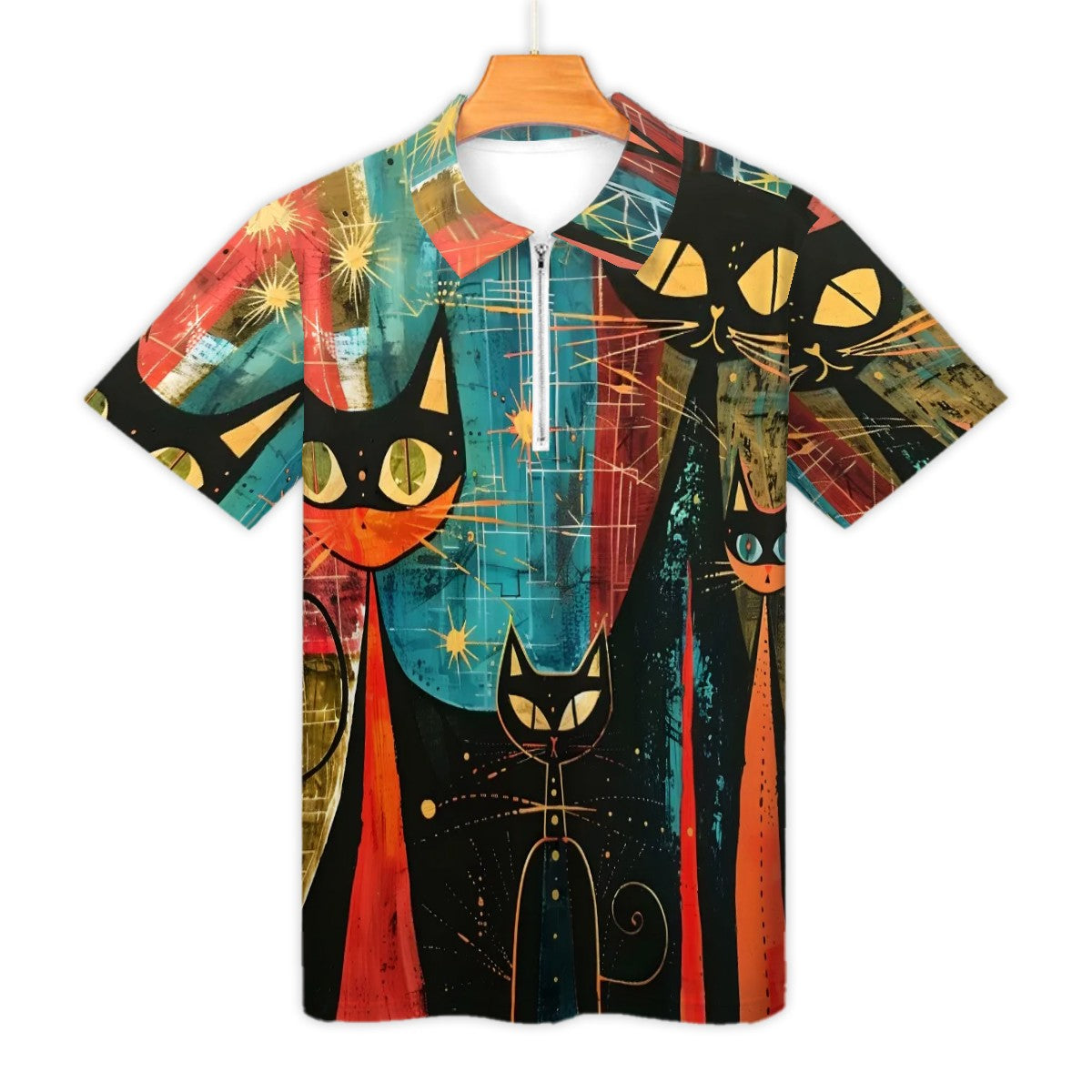 MCM Retro Polo Shirt- Mid Century MID MOD Design, Slim Fit Zipper Polo for men