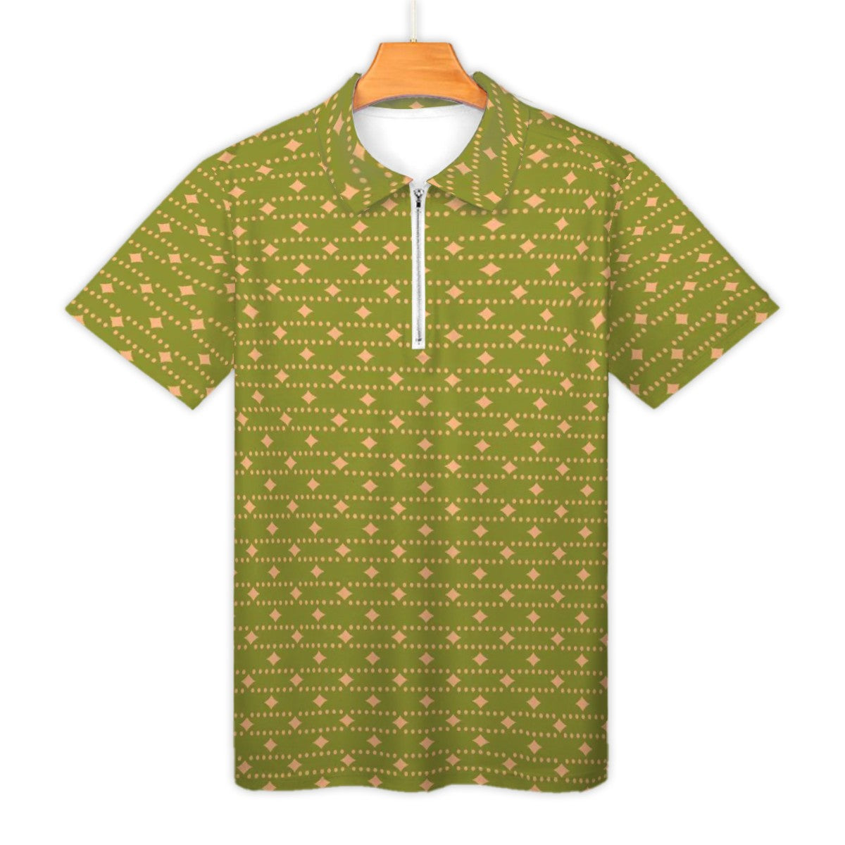 MCM Retro Polo Shirt- Mid Century Geo Design, Slim Fit Zipper Polo for men