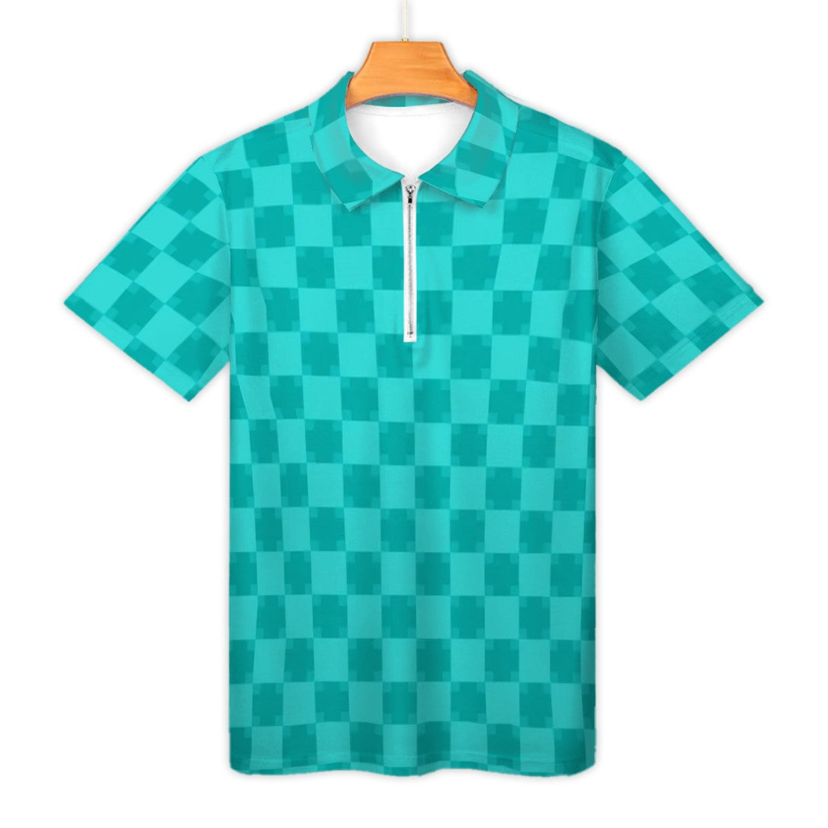 MCM Retro Polo Shirt- Mid Century Checker Design  Slim Fit Zipper Polo for men