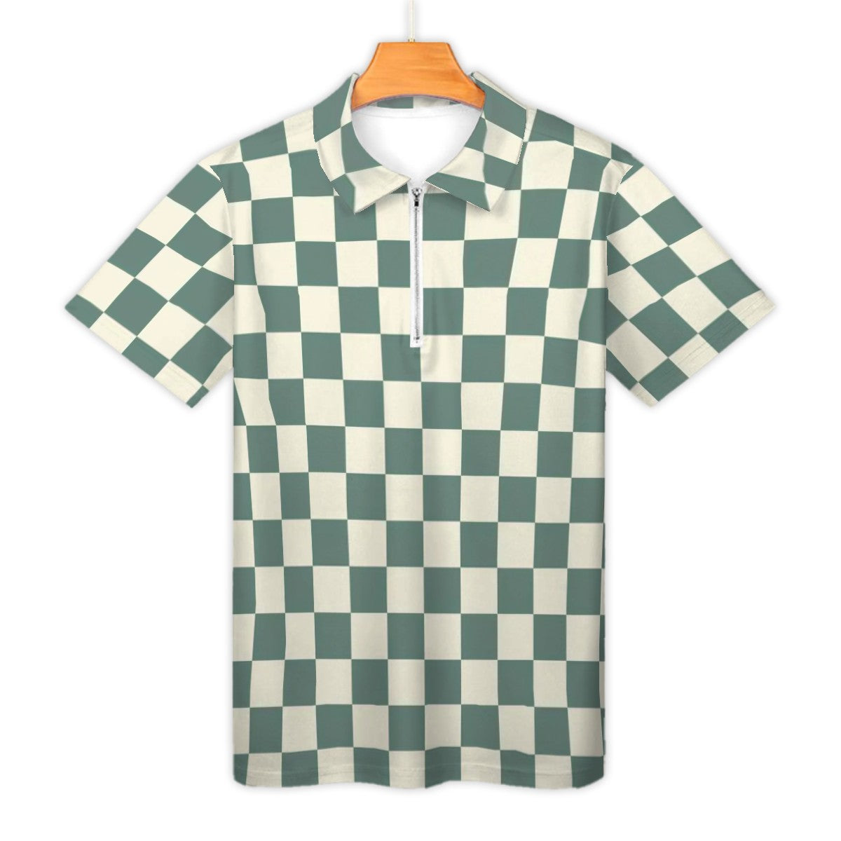 MCM Retro Polo Shirt- Mid Century Checker Design  Slim Fit Zipper Polo for men